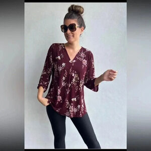 J Jill Size XS 3/4 Sleeve Floral Top GUC Ladies Blouse Wearever